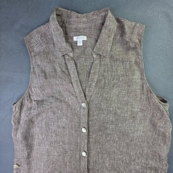 J Jill Love Linen Shirt Womens Medium Brown Sleeveless Button Front Tunic Top - Picture 5 of 10